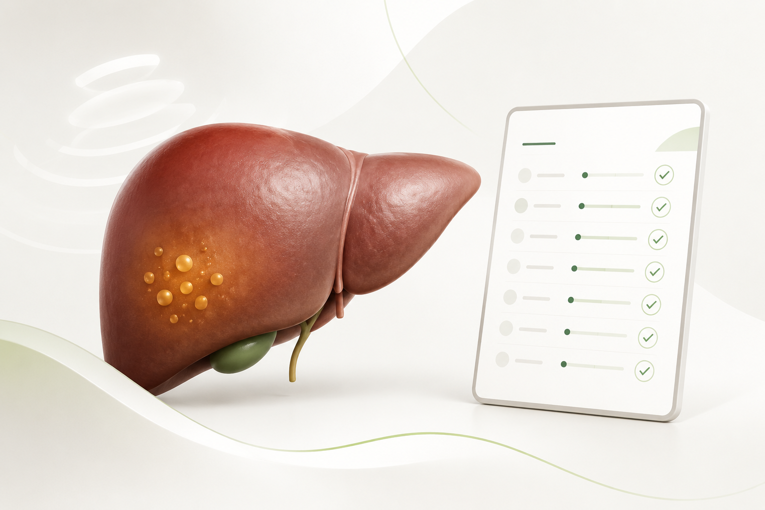 Ilustrație medicală despre ficat gras cu analize hepatice normale